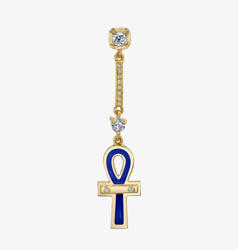Diamond And Blue Ankh Drop Earring - Purple Enamel And Diamond Ankh Drops 14k Yellow Gold, transparent png #1485507