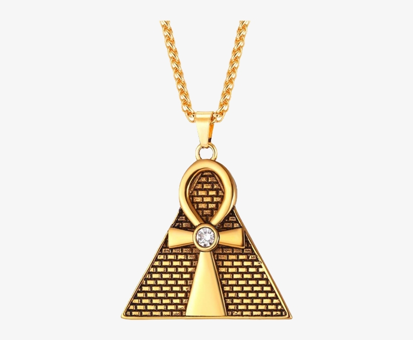 Golden Ankh Pyramid Pendant - Ancient Pyramid Ankh Egyptian Cross Pendant & Chain, transparent png #1486040
