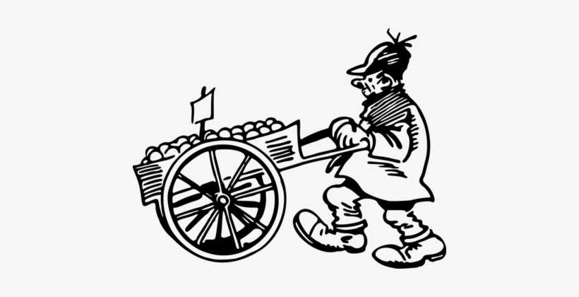Sales Vendor Drawing Black And White Line Art - Vendor Cart Clipart Black And White, transparent png #1486382