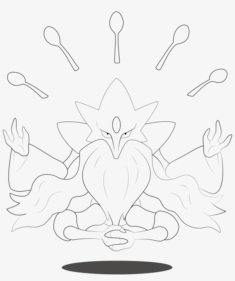 Mega Alakazam Line-art By Alcadeas1 - Mega Alakazam Black And White, transparent png #1487713