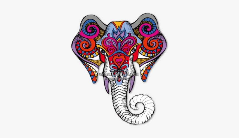 Auspicious Elephant Head Multicolor Digital Print Vinyl - Traditional Indian Art Elephant, transparent png #1488874