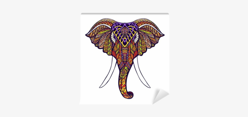 Elephant Head Colored Wall Mural - Mandalas Coloreadas De Animales, transparent png #1489554