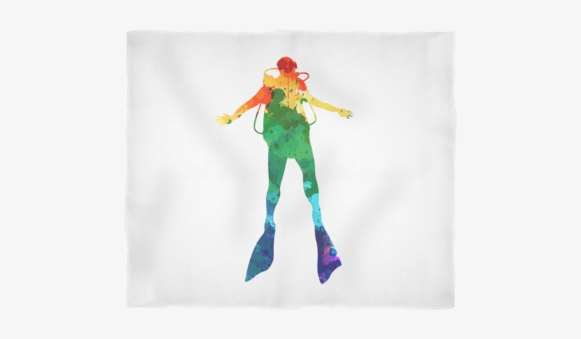 Watercolor Scuba Diver Fleece Blanket - Scuba Diver Beach Towel, transparent png #1493593
