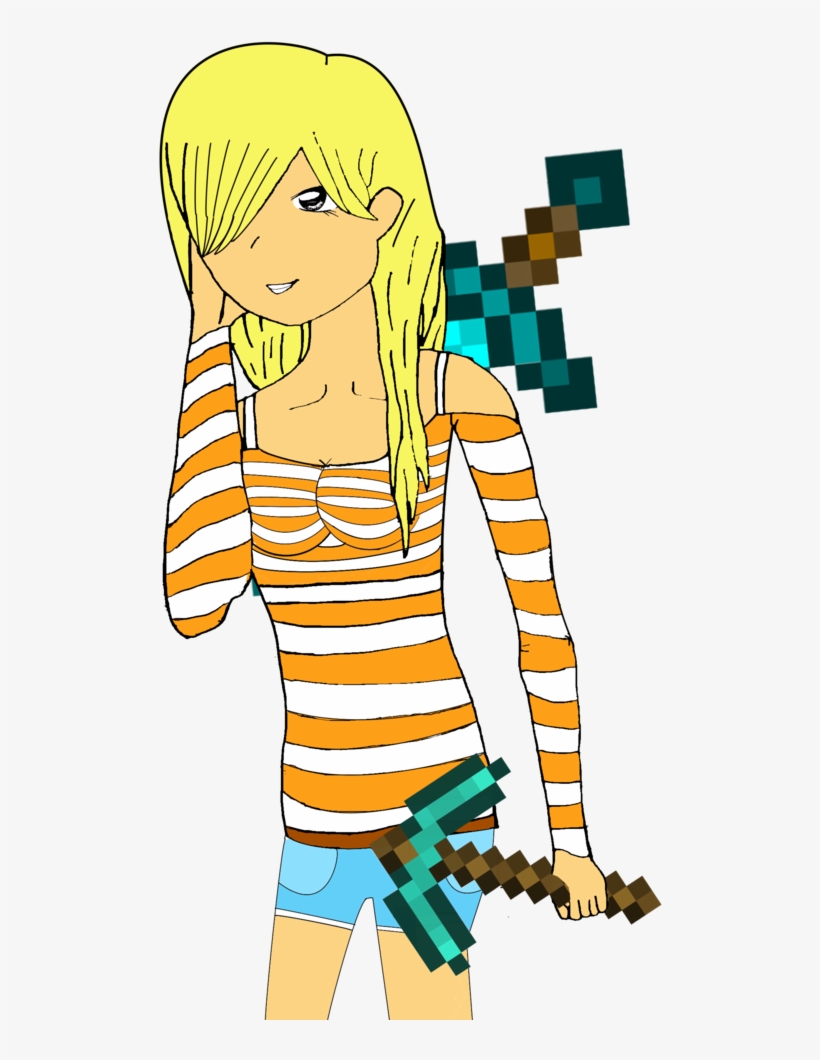 Clip Art Freeuse Stock Girl With And By Seikas On Deviantart - Draw A Minecraft Pickaxe, transparent png #1494418