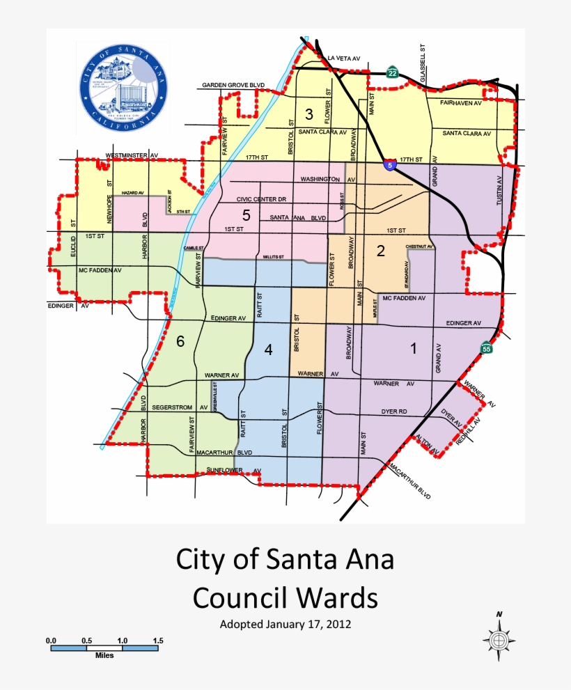 Council Ward Map - Santa Ana, transparent png #1496107