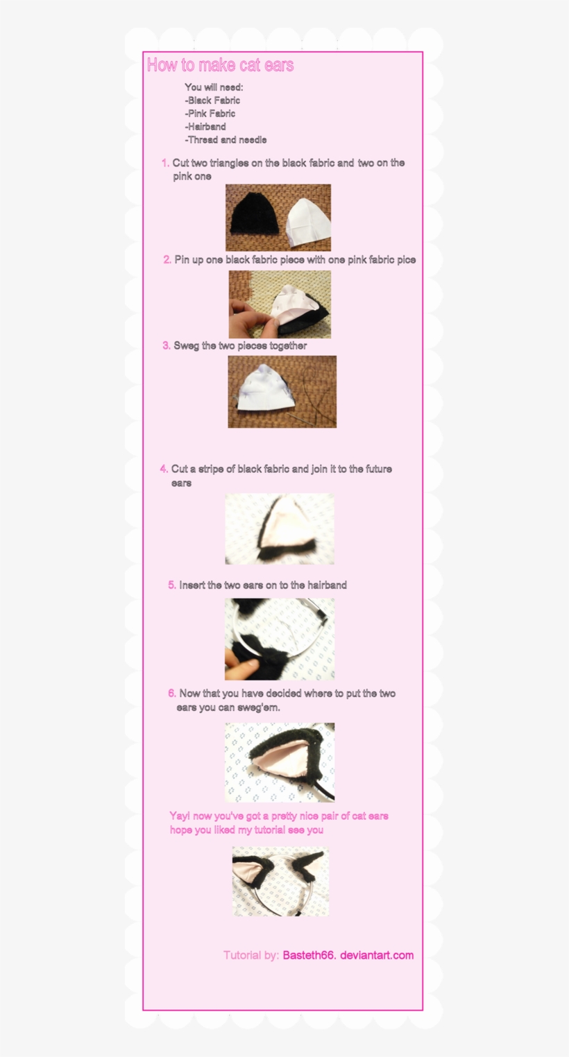 Cat Ears Tutorial By Basteth66 On Deviantart Cat Ear Tutorial Free Transparent Png Download Pngkey