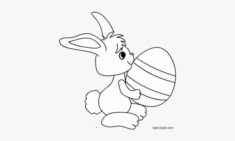 Black And White Bunny Holding Easter Egg Clip Art - Easter, transparent png #1498721