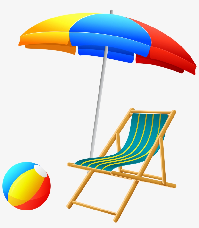 Beach Umbrella With Chair And Ball Png Clip Art, transparent png #150767
