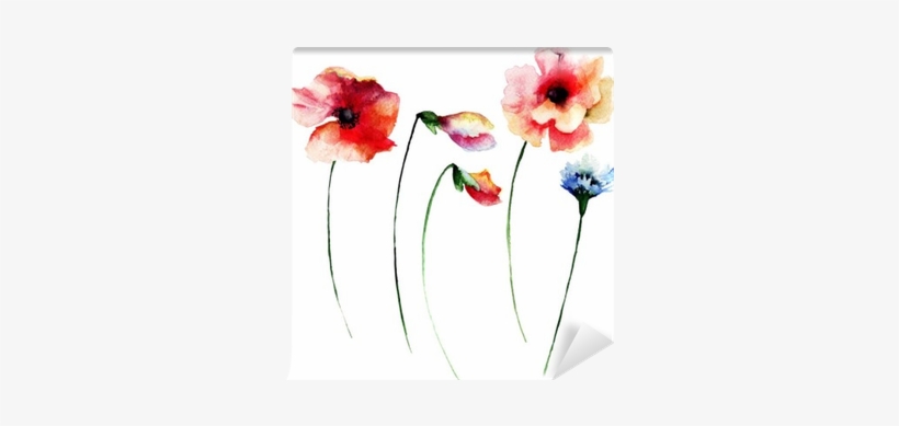 Set Of Summer Watercolor Flowers Wall Mural • Pixers® - Obraz Kolorowe Kwiaty 24 X 33 Cm, transparent png #151480