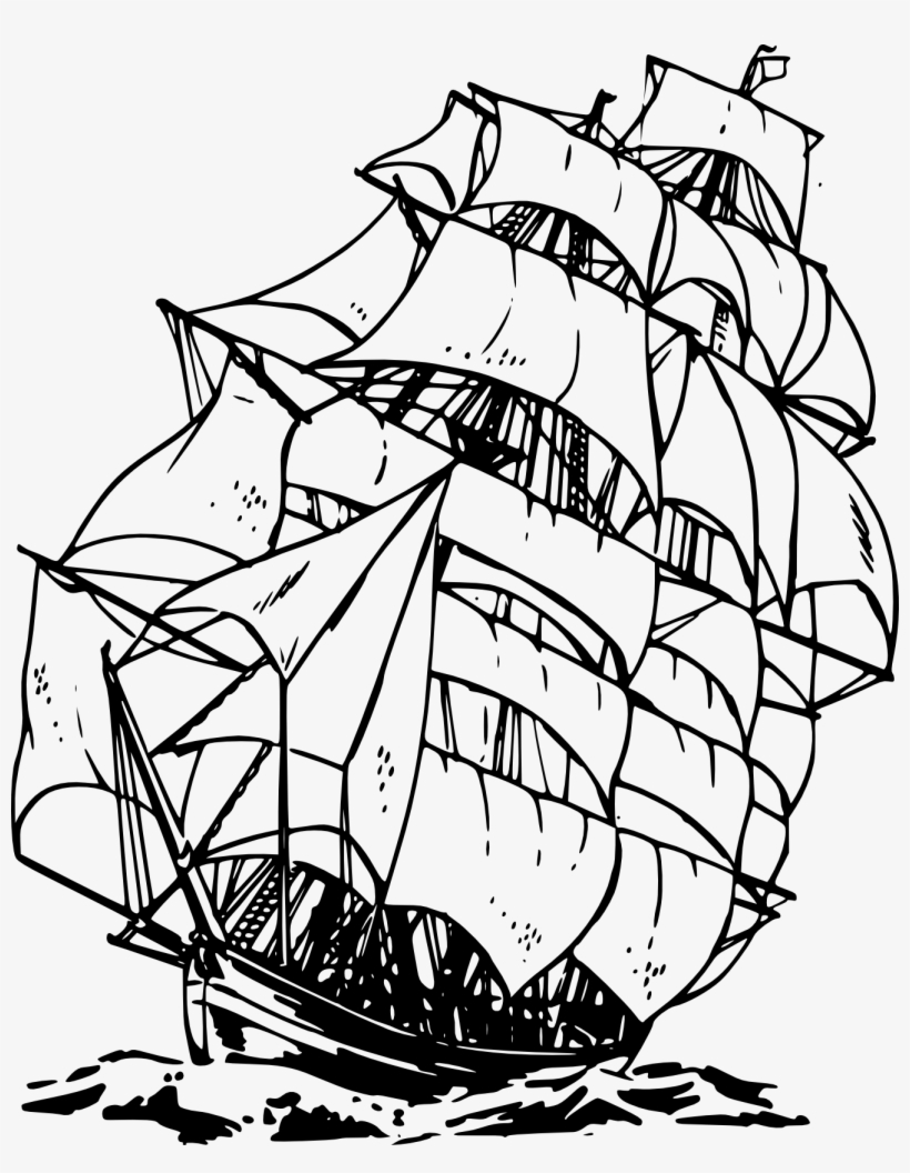 Pirate Ship Line Drawing At Getdrawings - Clipper Ship Clip Art, transparent png #153114