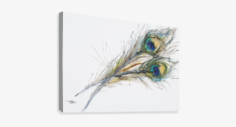 Watercolor Painting Of Two Peacock Feathers - Watercolor Painting Of Two Peacock Feathers Canvas, transparent png #154230