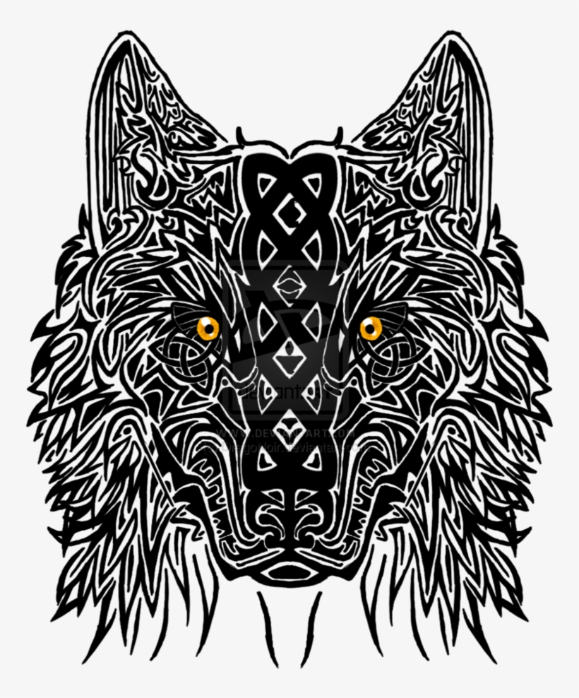 Yellow Eyes Celtic Wolf Head Tattoo Design - Celtic Wolf Head Tattoo, transparent png #155806