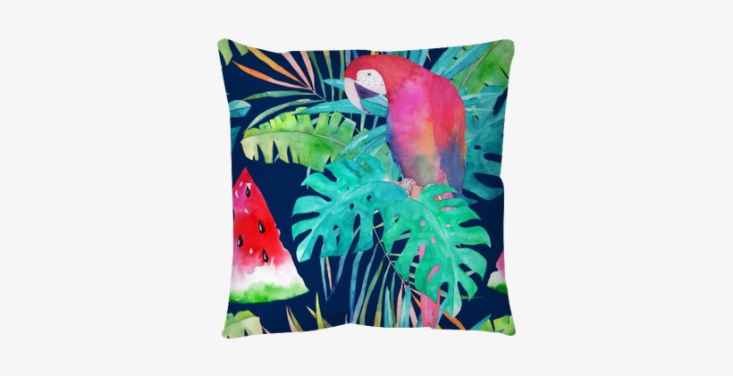Summer Pattern With Watercolor Parrot, Palm Leaves - Arbuz Tapeta Akwarela, transparent png #156395