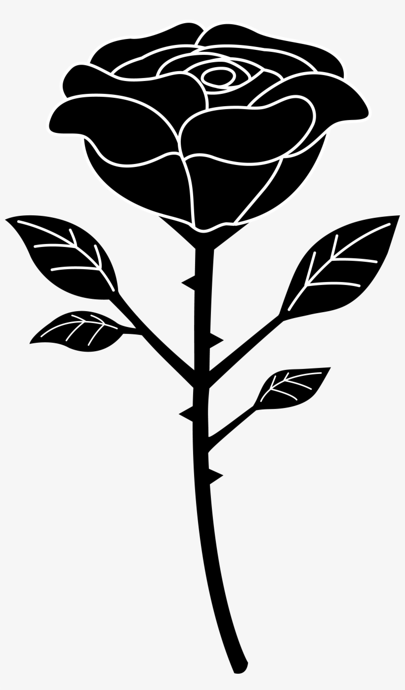 Black Silhouette Of A Single Black Rose - Clip Art Black And White, transparent png #158085