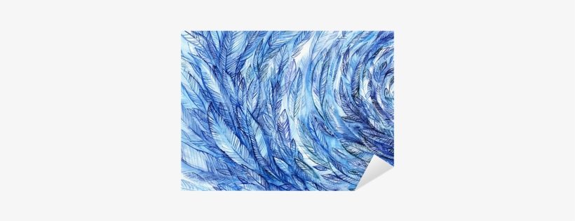 Blue Feathers In A Circle, Watercolor Abstract Background - Galllery Direct Blue Feathers Watercolor Print On Mounted, transparent png #158498