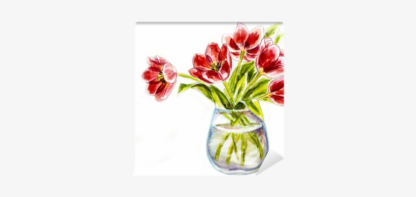 Spring Flowers In Vase, Watercolor Illustration Wall - Vazoda Cicek Suluboya, transparent png #158712