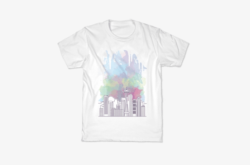 Seattle Graphic Watercolor Cityscape - Loft David Mancuso T Shirt, transparent png #159244