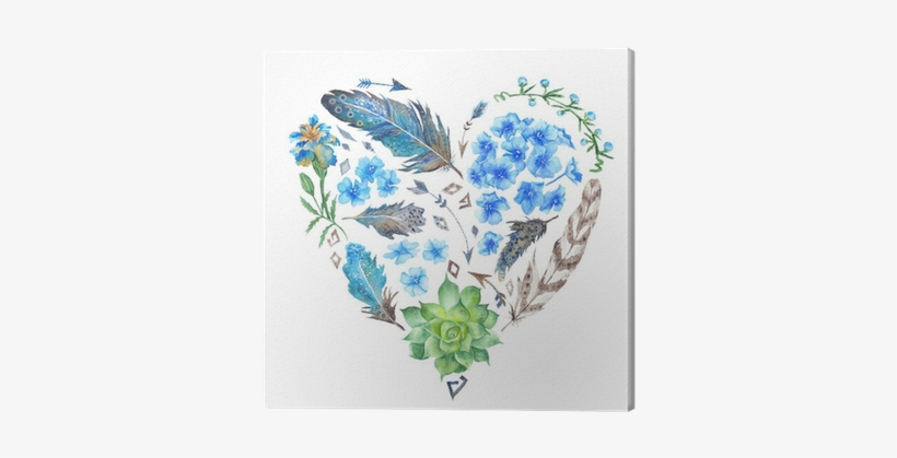 Boho Style Watercolor Heart Shape Canvas Print • Pixers® - Kunstdruk: Boho Style Watercolor Heart Shape By Kisika,, transparent png #1500512
