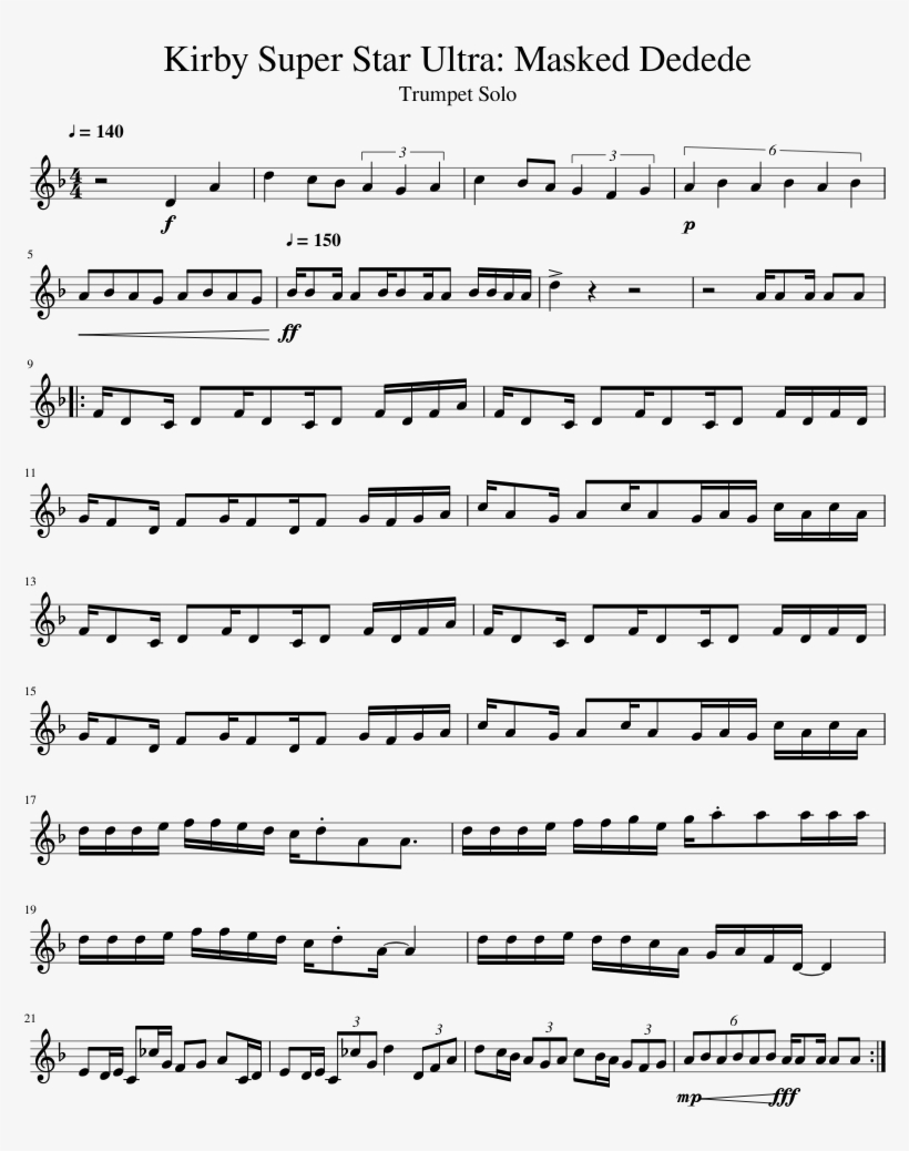 Kirby Super Star Ultra - King Dedede Theme Trumpet Sheet Music, transparent png #1501152