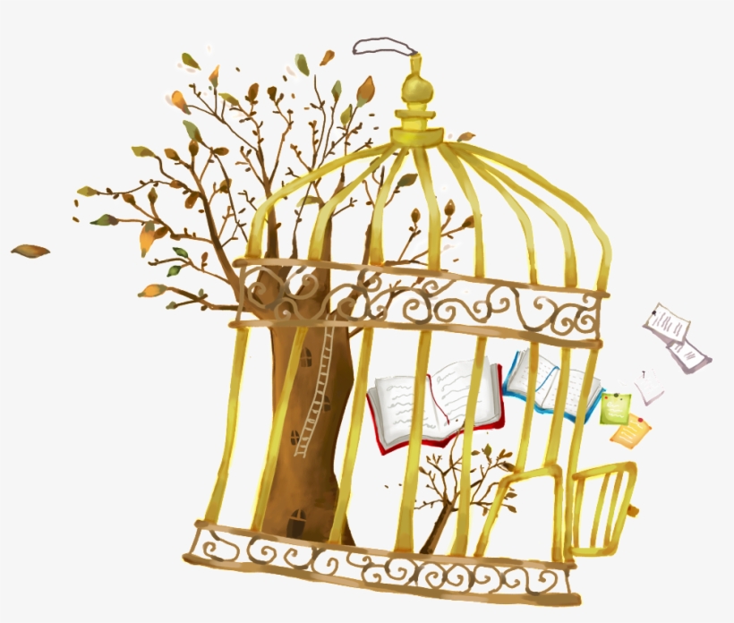 Cartoon Hand Painted Cage Tree Beautiful Creative Png - Portable Network Graphics, transparent png #1502898