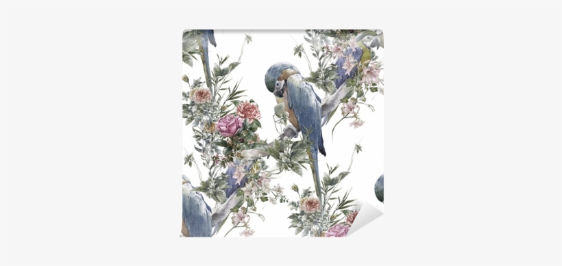 Watercolor Painting With Birds And Flowers, Seamless - Watercolor Painting, transparent png #1503079