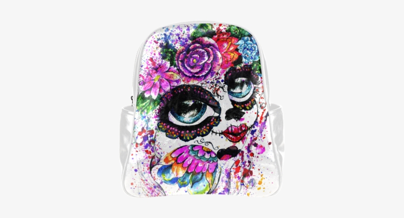 Psylocke Women's Leather Backpack With Sugar Skull - Sugar Girl In Flower Crown2 Large Tote Bag, Natural,, transparent png #1504286