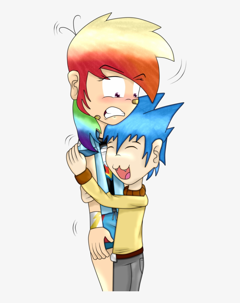 Crossover, Fanboy, Gumball Watterson, Hug, Human, Humanized, - Gumball And Rainbow Dash, transparent png #1505843