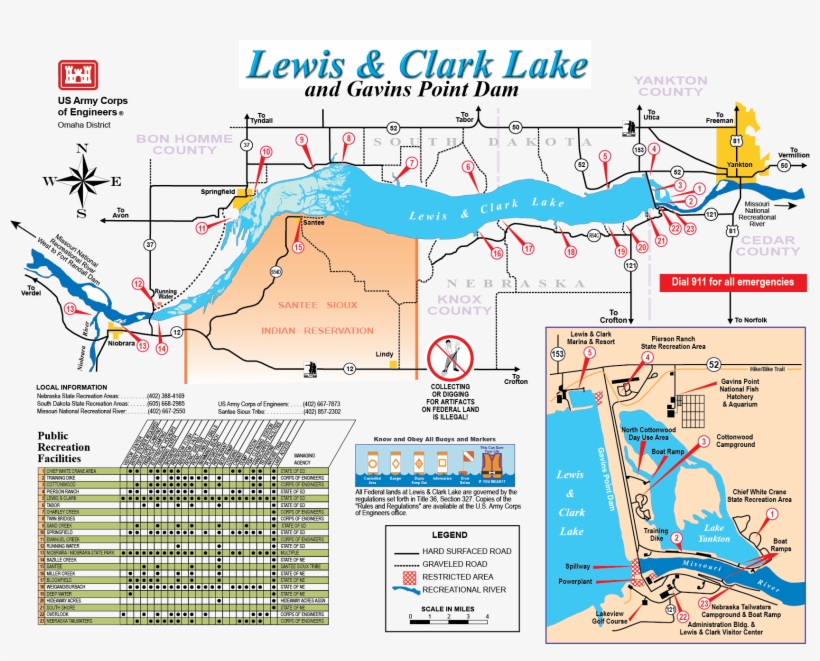 File - Lewisclarklakemap - United States Army Corps Of Engineers, transparent png #1507562