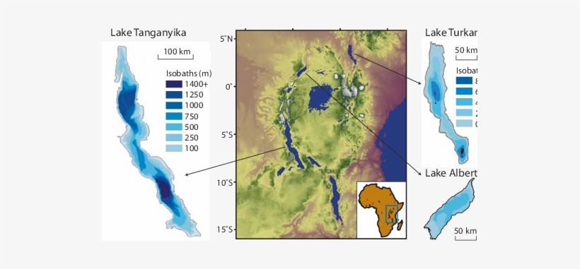 Elevation Map Of East Africa With Bathymetries Of Lake - Tanganyika Lake Deep Map, transparent png #1508281
