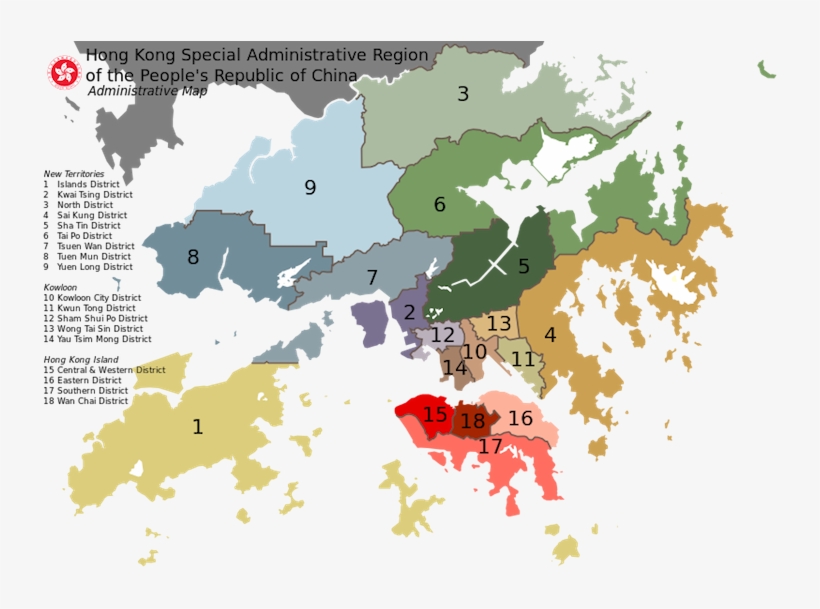 Map Of Hong Kong 18 Districts - Hong Kong Map, transparent png #1509436