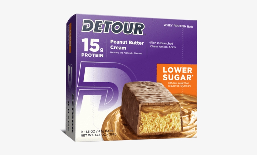 Peanut Butter Cream - Detour Bars Lower Sugar Protein Bars (box, transparent png #1515072