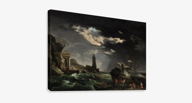 Shipwrecked Figures Off A Lighthouse In A Storm Canvas - Maritime Art - A Shipwreck Scene By Claude-joseph Vernet, transparent png #1517869
