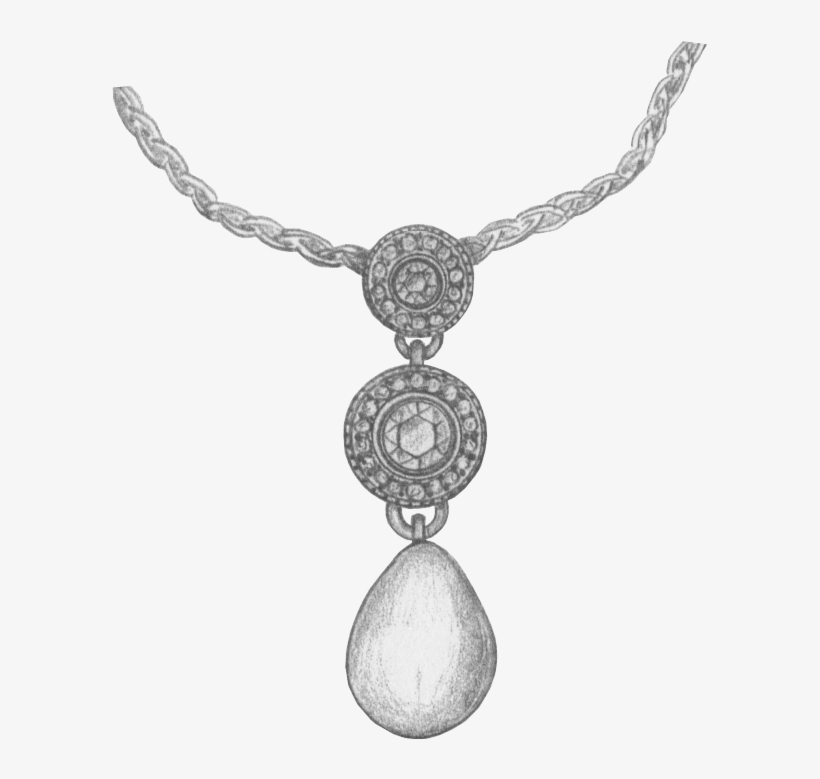 Hand Sketch Of A Diamond And Pearl Necklace - Locket, transparent png #1519777