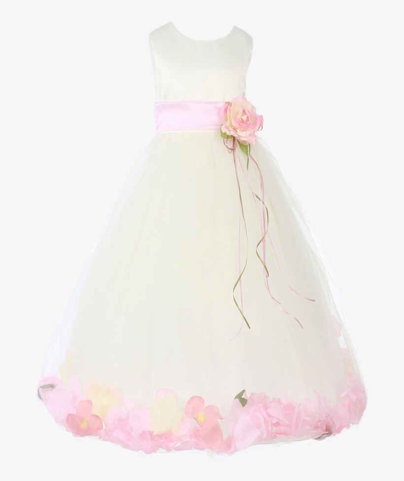 Pink Satin & Tulle Flower Petal Dress W Sash - Dress, transparent png #1520071