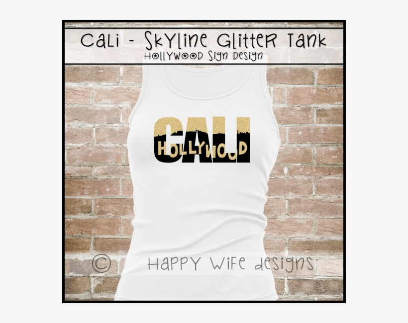 Glitter California Tank Top With Hollywood Sign Skyline - Back Of Shirt Design With Number, transparent png #1520205