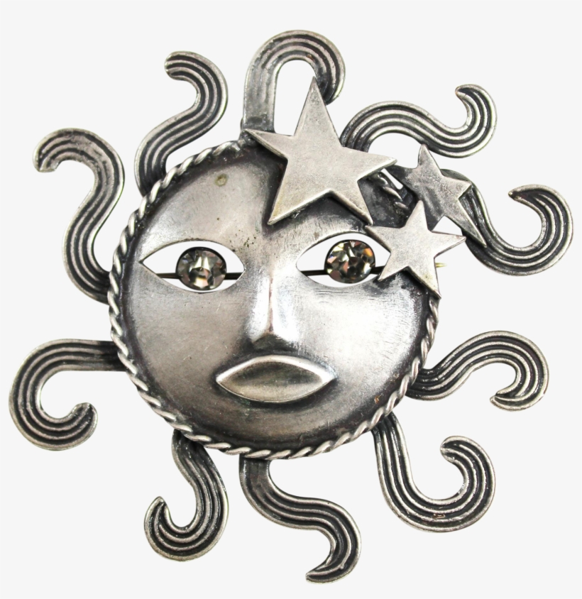 Vintage Joseff Hollywood Signed Silver Toned Sun God - Earring, transparent png #1520895