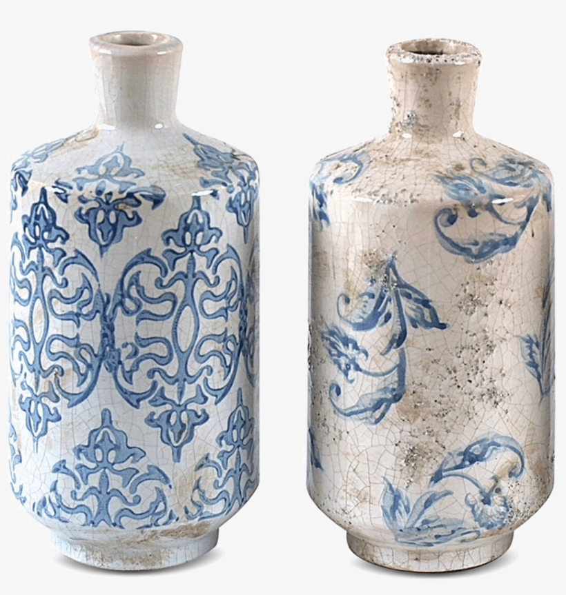 Vases - 3r Studio Set Of 3 Terra-cotta Vases - Blue/white, transparent png #1521791