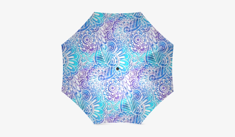 Boho Flower Doodle On Blue Watercolor Foldable Umbrella - Flower Doodle On Blue Watercolor Pillow Sham, transparent png #1521857