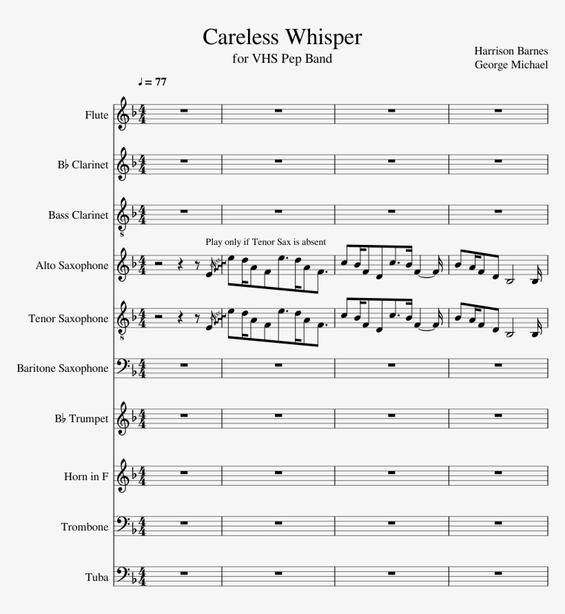 Careless Whisper Sheet Music Composed By Harrison Barnes - Seinfeld Theme Alto Sax, transparent png #1525292