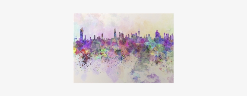 Kuwait City Skyline In Watercolor Background Poster - Kuwait Painting, transparent png #1529470