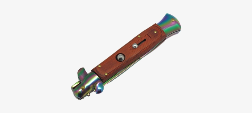 Wood Stiletto Switchblade With Rainbow Blade - Stiletto, transparent png #1531166