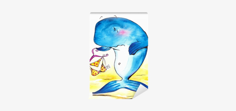 Thick Whale And Toosmall Bikini-watercolors - Wieloryb W Bikini, transparent png #1534654