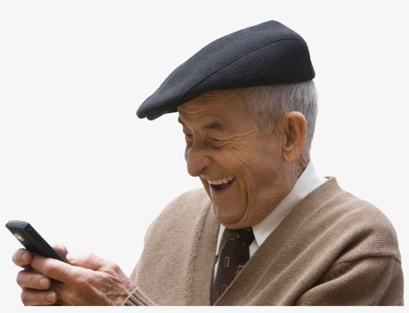 Old Man Laughing At His Phone [1366 × 982] - Old Man With Iphone, transparent png #1535756