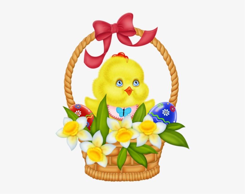 Easter Basket With Eggs Chicken And Daffodils Png Picture - Easter Basket With Flowers Clip Art, transparent png #1536633