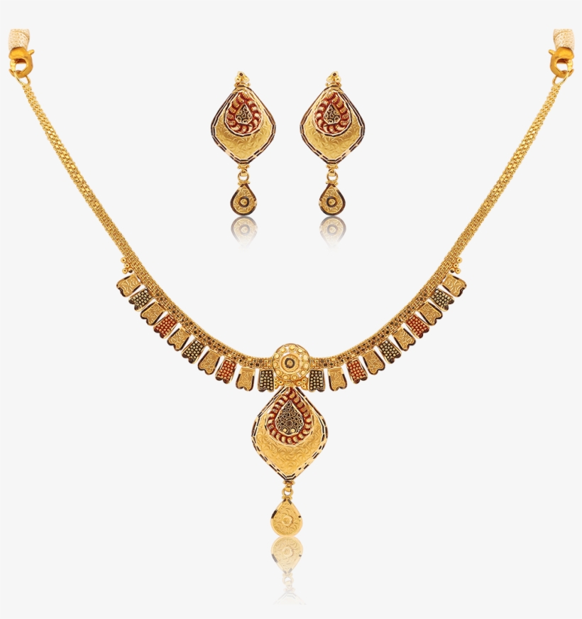 Delicate Hearts Gold Necklace Set - Nac Jewellers Necklace Designs, transparent png #1538522