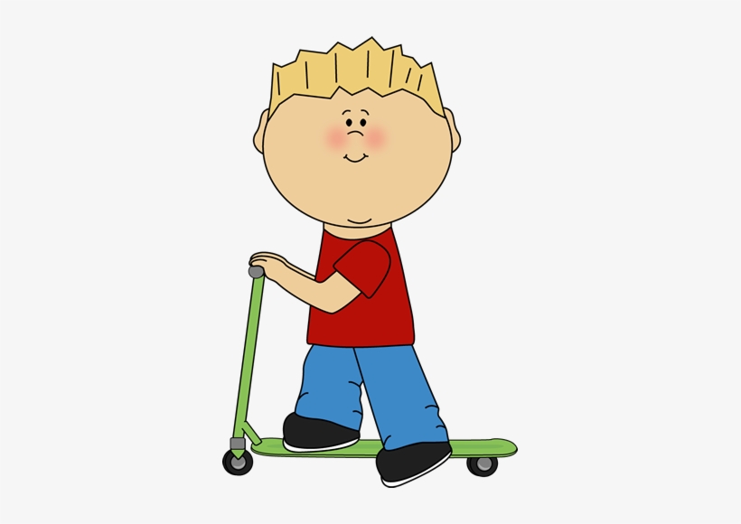 Boy Riding A Scooter - Boy On Scooter Clipart, transparent png #1550254