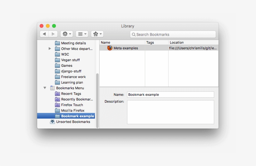 The Firefox Bookmarks Panel, Showing A Bookmarked Example - Bookmark, transparent png #1555072