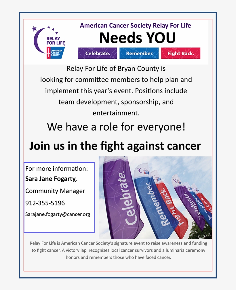 American Cancer Society Relay For Life Needs You - Relay For Life, transparent png #1555967