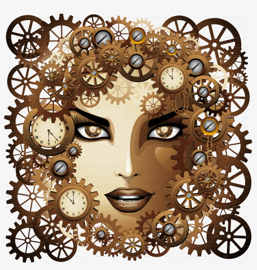 Clipart Black And White Girl Portrait By Bluedarkat - Steampunk Girl Face Drawing, transparent png #1556332