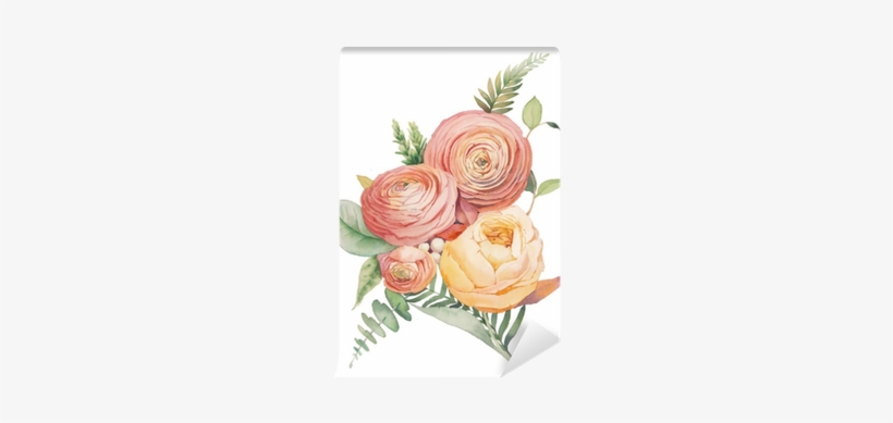 Wall Murals Watercolor Flowers Bouquet Hand Painted - Ranunculus Botanical Illustration, transparent png #1557072